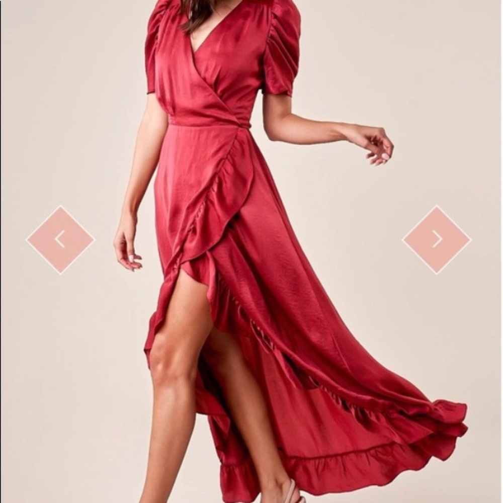 SugarLips Burgundy Hi Low Ruffled wrap dress